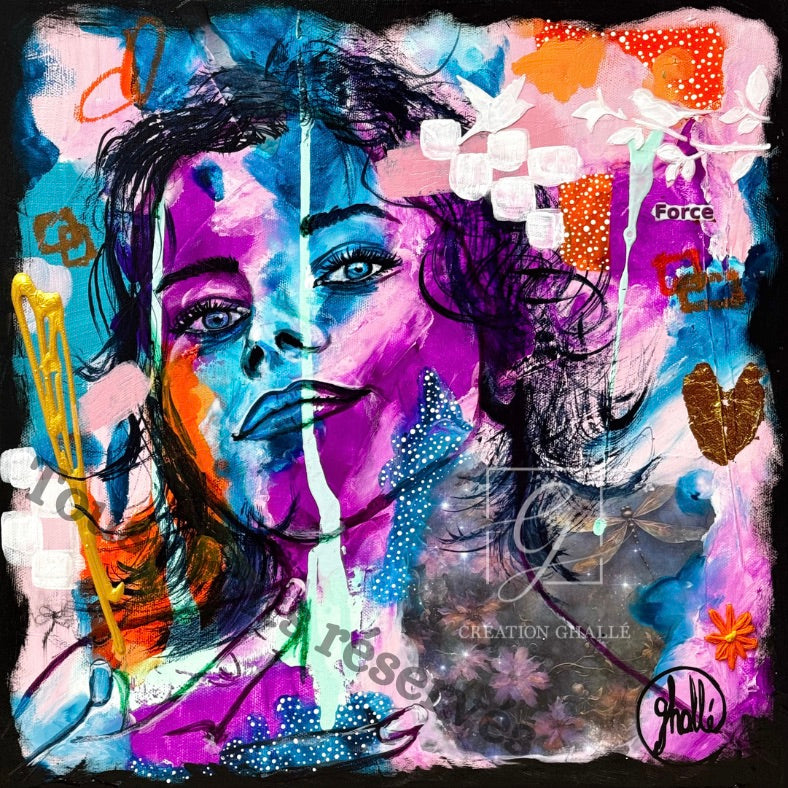 Force d'avancer - Peinture portrait femme sur Toile, Signée Ghallé
